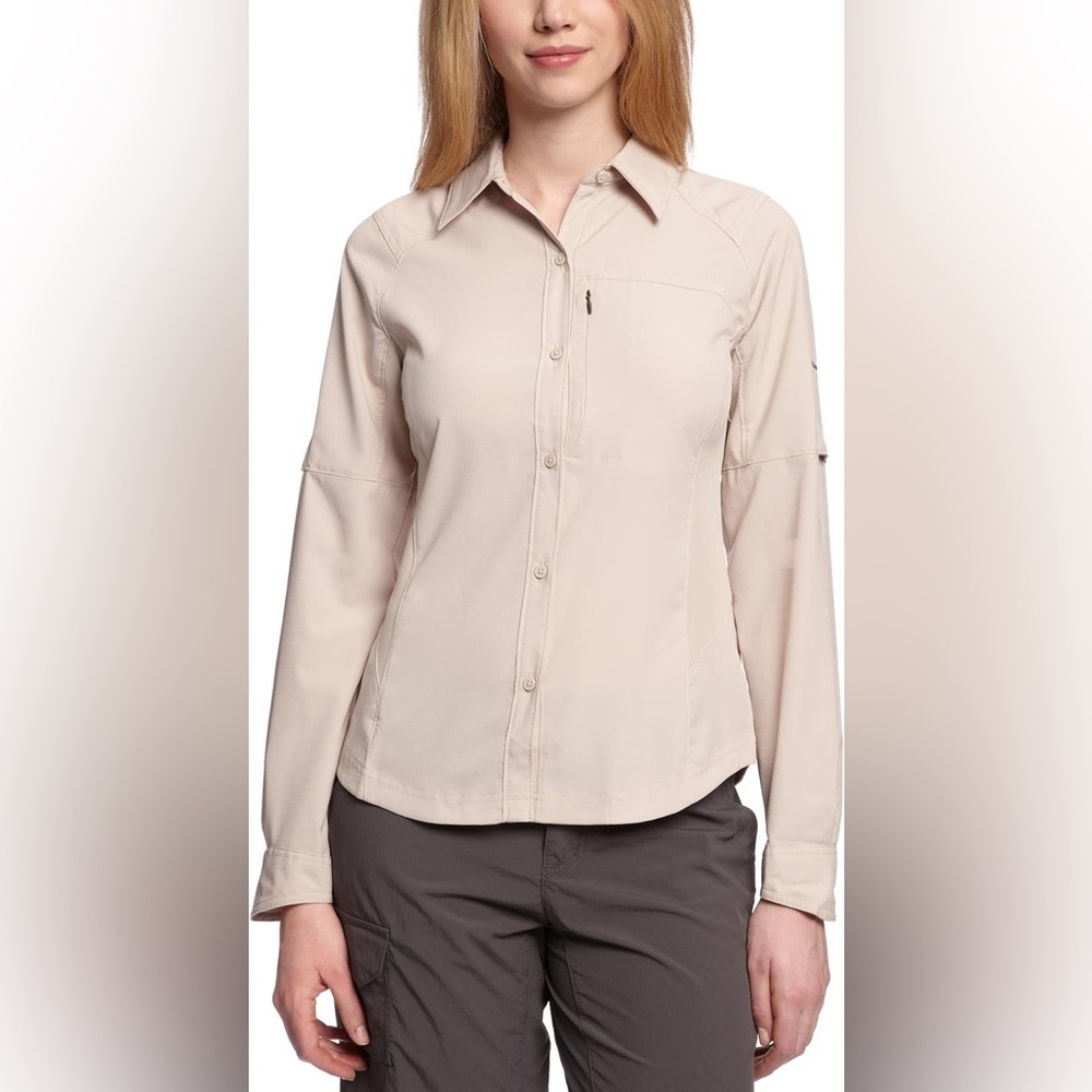 COLUMBIA Omni-Shade Silver Ridge Tan Long Sleeve Button-Up Shirt